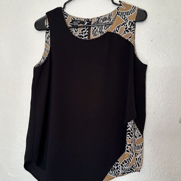 Alfani Size 6 Black & beige women’s Blouse Assymetrical hem - Picture 2 of 5